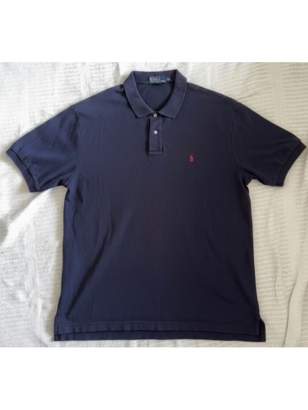 Vintage 90s Polo Ralph Lauren Navy Pique Polo Shirt Red Pony XXL